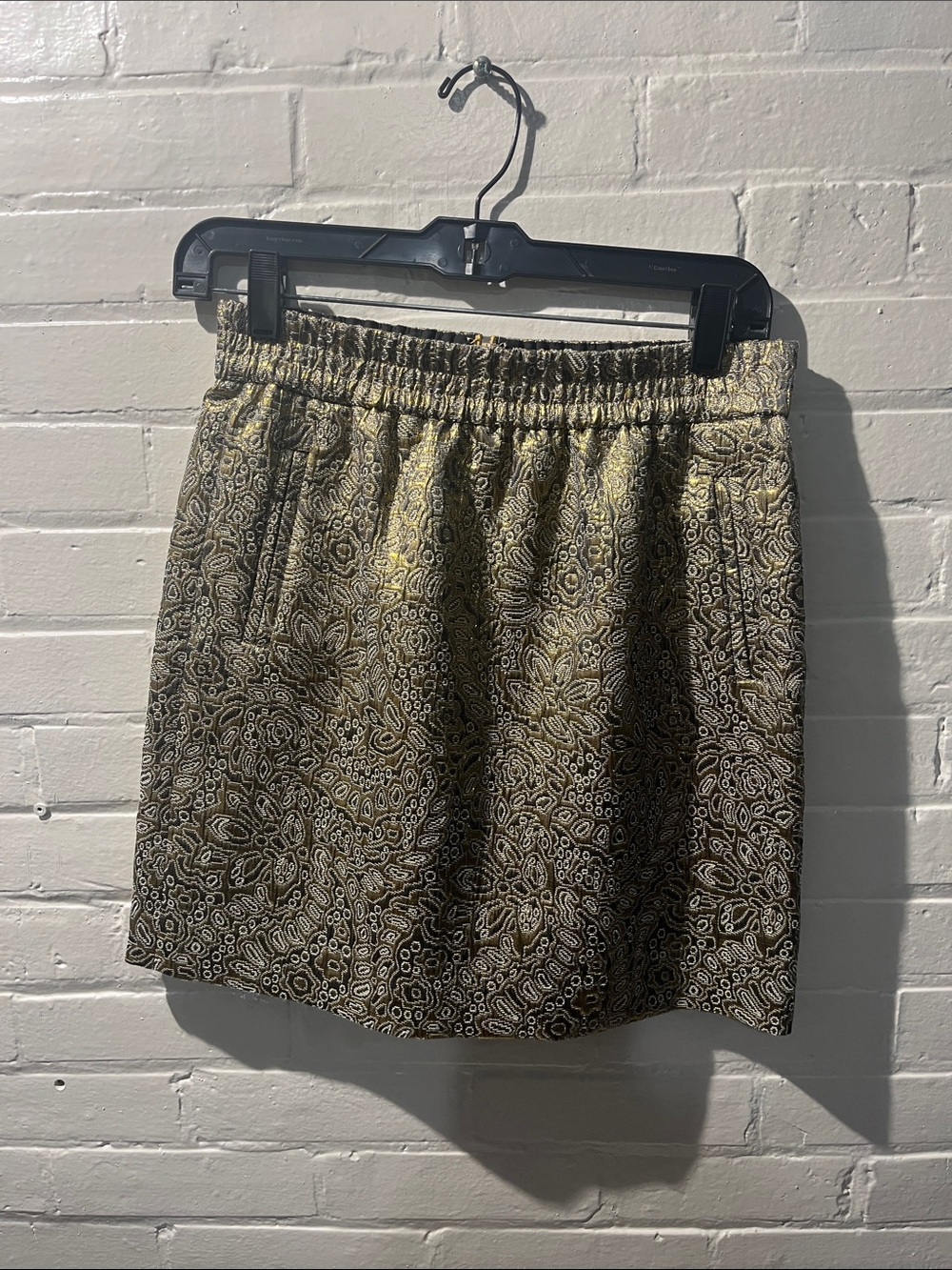 LOFT Gold Paisley-Print Elastic-Waist Mini Skirt